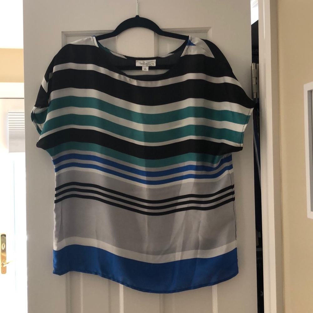 Multi colored (blue, gray, teal and black) blouse